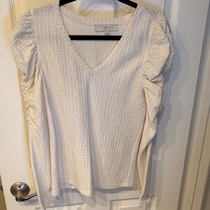 LOFT Women's Cream Ruched Sleeve Blouse